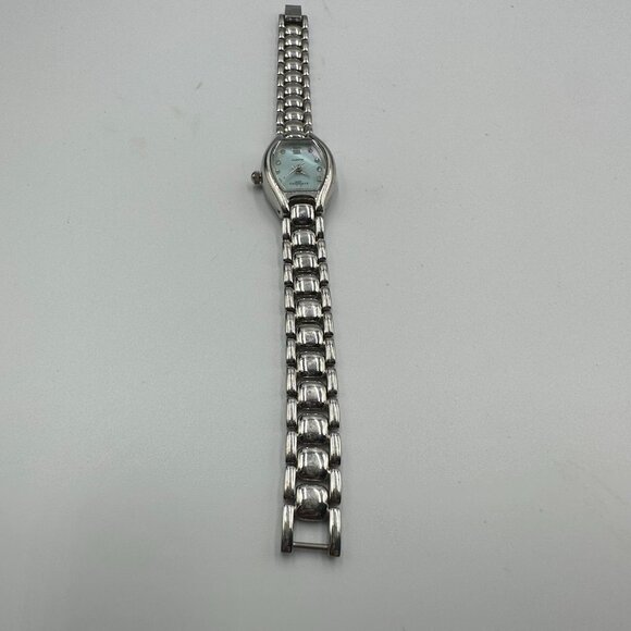 3/$30 L.A. Express Watch Women Silver Tone Blue Mother Of Pearl Dial 6.5" - Picture 6 of 14